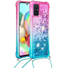 Coque Silicone Housse Etui Gel Bling-Bling avec Laniere Strap S01 pour Samsung Galaxy A71 4G A715 Rose