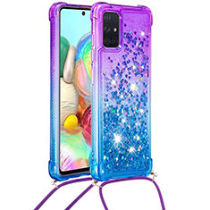 Coque Silicone Housse Etui Gel Bling-Bling avec Laniere Strap S01 pour Samsung Galaxy A71 4G A715 Violet