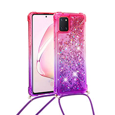 Coque Silicone Housse Etui Gel Bling-Bling avec Laniere Strap S01 pour Samsung Galaxy A81 Rose Rouge