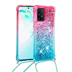 Coque Silicone Housse Etui Gel Bling-Bling avec Laniere Strap S01 pour Samsung Galaxy A91 Rose