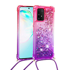 Coque Silicone Housse Etui Gel Bling-Bling avec Laniere Strap S01 pour Samsung Galaxy A91 Rose Rouge