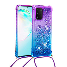 Coque Silicone Housse Etui Gel Bling-Bling avec Laniere Strap S01 pour Samsung Galaxy A91 Violet