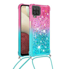 Coque Silicone Housse Etui Gel Bling-Bling avec Laniere Strap S01 pour Samsung Galaxy F12 Rose