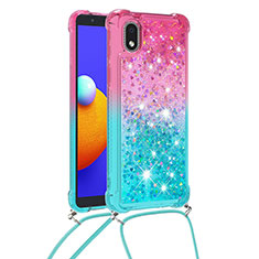 Coque Silicone Housse Etui Gel Bling-Bling avec Laniere Strap S01 pour Samsung Galaxy M01 Core Rose