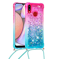 Coque Silicone Housse Etui Gel Bling-Bling avec Laniere Strap S01 pour Samsung Galaxy M01s Rose