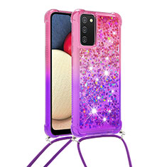 Coque Silicone Housse Etui Gel Bling-Bling avec Laniere Strap S01 pour Samsung Galaxy M02s Rose Rouge
