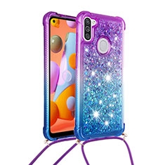 Coque Silicone Housse Etui Gel Bling-Bling avec Laniere Strap S01 pour Samsung Galaxy M11 Violet