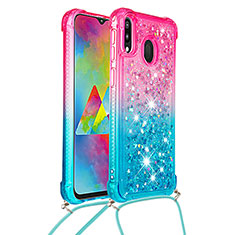 Coque Silicone Housse Etui Gel Bling-Bling avec Laniere Strap S01 pour Samsung Galaxy M20 Rose