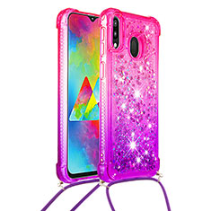Coque Silicone Housse Etui Gel Bling-Bling avec Laniere Strap S01 pour Samsung Galaxy M20 Rose Rouge