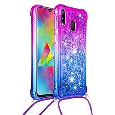 Coque Silicone Housse Etui Gel Bling-Bling avec Laniere Strap S01 pour Samsung Galaxy M20 Violet