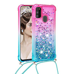 Coque Silicone Housse Etui Gel Bling-Bling avec Laniere Strap S01 pour Samsung Galaxy M21 Rose