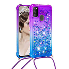 Coque Silicone Housse Etui Gel Bling-Bling avec Laniere Strap S01 pour Samsung Galaxy M21 Violet