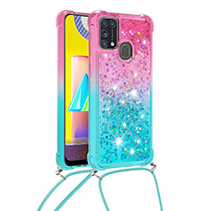 Coque Silicone Housse Etui Gel Bling-Bling avec Laniere Strap S01 pour Samsung Galaxy M31 Rose