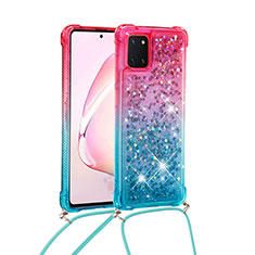 Coque Silicone Housse Etui Gel Bling-Bling avec Laniere Strap S01 pour Samsung Galaxy M60s Rose