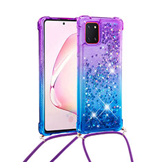 Coque Silicone Housse Etui Gel Bling-Bling avec Laniere Strap S01 pour Samsung Galaxy M60s Violet