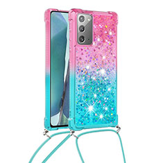 Coque Silicone Housse Etui Gel Bling-Bling avec Laniere Strap S01 pour Samsung Galaxy Note 20 5G Rose