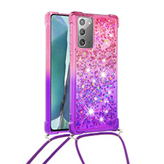 Coque Silicone Housse Etui Gel Bling-Bling avec Laniere Strap S01 pour Samsung Galaxy Note 20 5G Rose Rouge