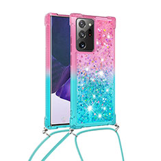 Coque Silicone Housse Etui Gel Bling-Bling avec Laniere Strap S01 pour Samsung Galaxy Note 20 Ultra 5G Rose