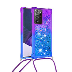 Coque Silicone Housse Etui Gel Bling-Bling avec Laniere Strap S01 pour Samsung Galaxy Note 20 Ultra 5G Violet