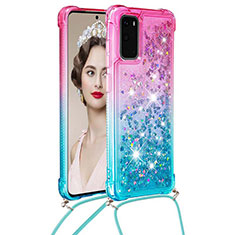 Coque Silicone Housse Etui Gel Bling-Bling avec Laniere Strap S01 pour Samsung Galaxy S20 5G Rose