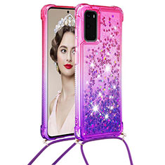 Coque Silicone Housse Etui Gel Bling-Bling avec Laniere Strap S01 pour Samsung Galaxy S20 5G Rose Rouge