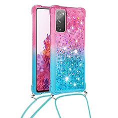 Coque Silicone Housse Etui Gel Bling-Bling avec Laniere Strap S01 pour Samsung Galaxy S20 FE 4G Rose