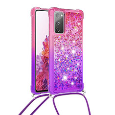 Coque Silicone Housse Etui Gel Bling-Bling avec Laniere Strap S01 pour Samsung Galaxy S20 FE 4G Rose Rouge