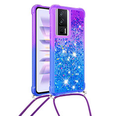 Coque Silicone Housse Etui Gel Bling-Bling avec Laniere Strap S01 pour Xiaomi Poco F5 Pro 5G Violet