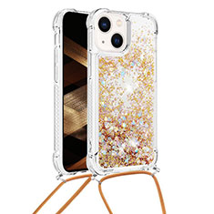 Coque Silicone Housse Etui Gel Bling-Bling avec Laniere Strap S02 pour Apple iPhone 13 Or