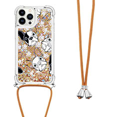 Coque Silicone Housse Etui Gel Bling-Bling avec Laniere Strap S02 pour Apple iPhone 13 Pro Or