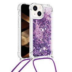Coque Silicone Housse Etui Gel Bling-Bling avec Laniere Strap S02 pour Apple iPhone 14 Violet