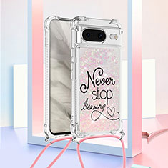 Coque Silicone Housse Etui Gel Bling-Bling avec Laniere Strap S02 pour Google Pixel 8 5G Or Rose