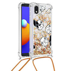 Coque Silicone Housse Etui Gel Bling-Bling avec Laniere Strap S02 pour Samsung Galaxy A01 Core Or