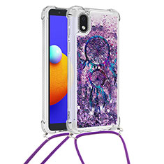 Coque Silicone Housse Etui Gel Bling-Bling avec Laniere Strap S02 pour Samsung Galaxy A01 Core Violet