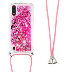Coque Silicone Housse Etui Gel Bling-Bling avec Laniere Strap S02 pour Samsung Galaxy A01 SM-A015 Rose Rouge