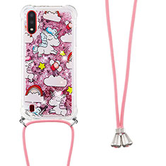 Coque Silicone Housse Etui Gel Bling-Bling avec Laniere Strap S02 pour Samsung Galaxy A01 SM-A015 Rouge