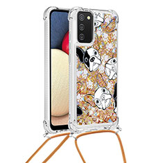 Coque Silicone Housse Etui Gel Bling-Bling avec Laniere Strap S02 pour Samsung Galaxy A02s Or