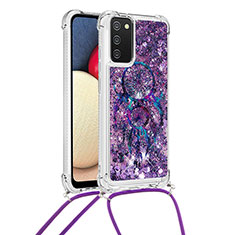 Coque Silicone Housse Etui Gel Bling-Bling avec Laniere Strap S02 pour Samsung Galaxy A03s Violet