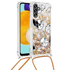 Coque Silicone Housse Etui Gel Bling-Bling avec Laniere Strap S02 pour Samsung Galaxy A04s Or