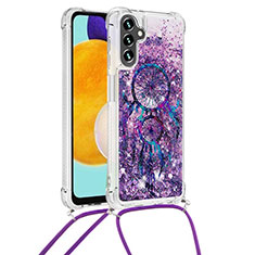 Coque Silicone Housse Etui Gel Bling-Bling avec Laniere Strap S02 pour Samsung Galaxy A04s Violet