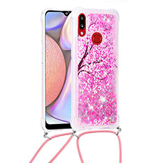 Coque Silicone Housse Etui Gel Bling-Bling avec Laniere Strap S02 pour Samsung Galaxy A10s Rose Rouge
