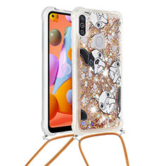 Coque Silicone Housse Etui Gel Bling-Bling avec Laniere Strap S02 pour Samsung Galaxy A11 Or