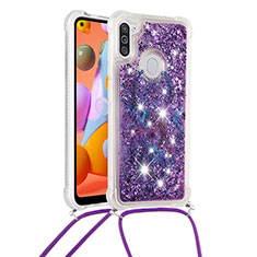 Coque Silicone Housse Etui Gel Bling-Bling avec Laniere Strap S02 pour Samsung Galaxy A11 Violet
