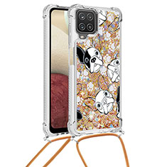 Coque Silicone Housse Etui Gel Bling-Bling avec Laniere Strap S02 pour Samsung Galaxy A12 Nacho Or