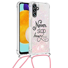 Coque Silicone Housse Etui Gel Bling-Bling avec Laniere Strap S02 pour Samsung Galaxy A13 5G Rose