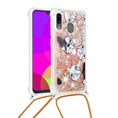 Coque Silicone Housse Etui Gel Bling-Bling avec Laniere Strap S02 pour Samsung Galaxy A20 Or