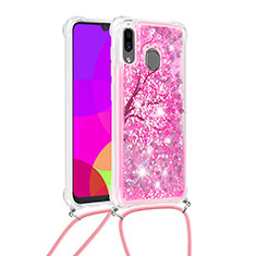 Coque Silicone Housse Etui Gel Bling-Bling avec Laniere Strap S02 pour Samsung Galaxy A20 Rose Rouge