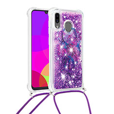 Coque Silicone Housse Etui Gel Bling-Bling avec Laniere Strap S02 pour Samsung Galaxy A20 Violet