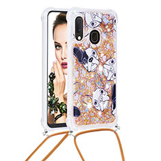 Coque Silicone Housse Etui Gel Bling-Bling avec Laniere Strap S02 pour Samsung Galaxy A20e Or