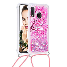 Coque Silicone Housse Etui Gel Bling-Bling avec Laniere Strap S02 pour Samsung Galaxy A20e Rose Rouge